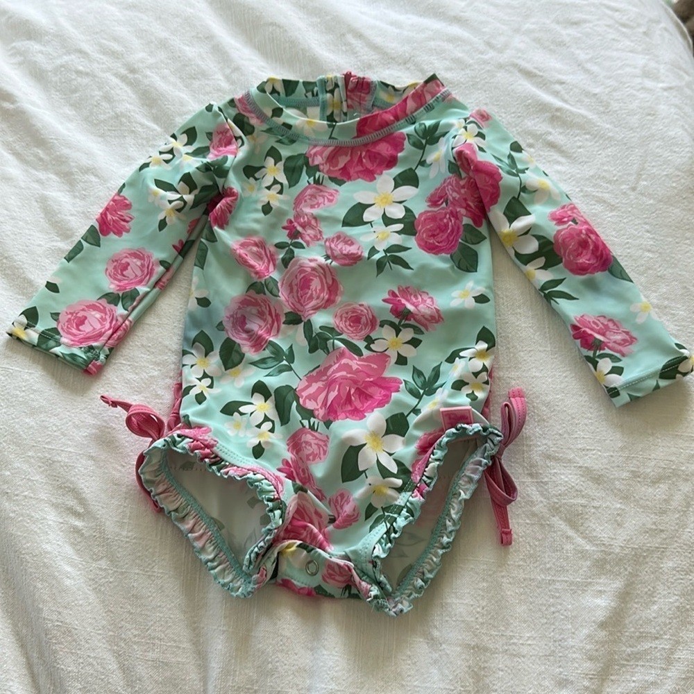 Ruffle butts rose swim suit rash guard 12/18m